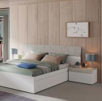 TEKKAN Cabezal para Cama 135/150 cm + 2 Mesitas de Noche con Cajón, Estructura de Tablero Melaminizado, Patas ABS Ocultas, Herraje Metálico para Fijación y Guías Correderas Extraíbles, Acabado en Blanco Artik y Cemento - details 0