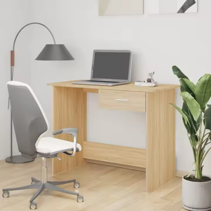 vidaXL Escritorio de aglomerado color 100x50x76 cm en color Roble Sonoma/Roble ahumado/Negro y más | estructura resistente ideal para salón dormitorio o estudio - 1