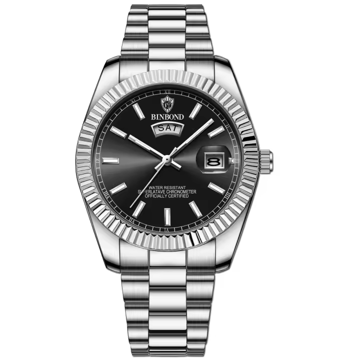 Reloj De Pulsera De Moda Para Hombre BINBOND Business Sports Quartz Impermeable Luminoso Clásico Con Calendario Creativo B7012 Material De La Correa De Acero Inoxidable - 1