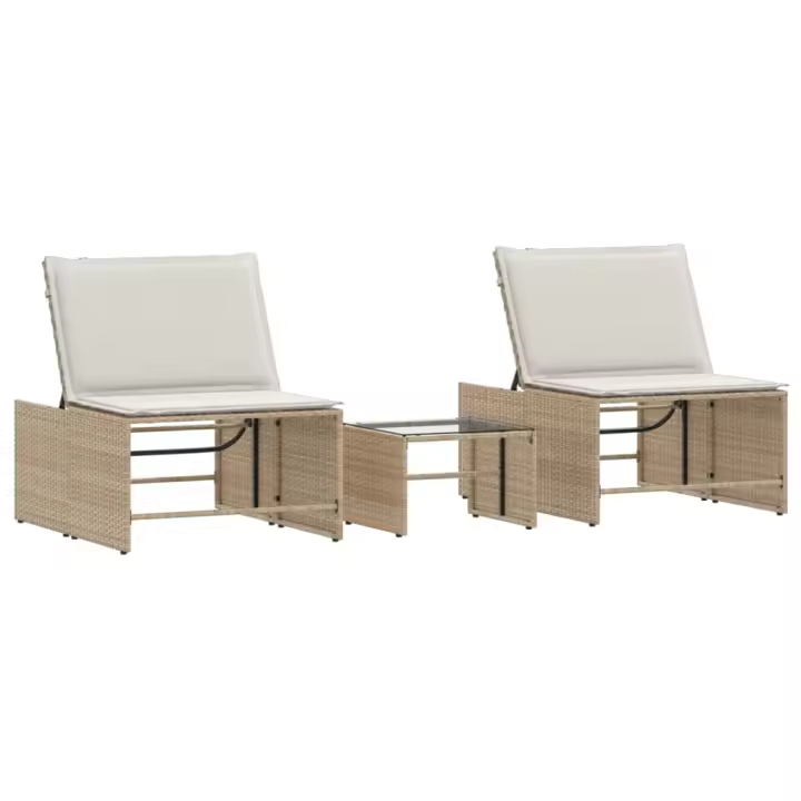 vidaXL Tumbonas con mesita 2 unidades ratán sintético Sillas de Exterior Ideal para jardín, playa, piscina, terraza Tumbona Piscina Tumbonas Playa Tumbonas Jardín Exterior - 1