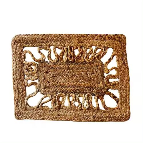 Individual rectangular de yute rectangular trenzado con diseño de ondas artesanal en India 30 x 45 cm de la marca Origen - 1
