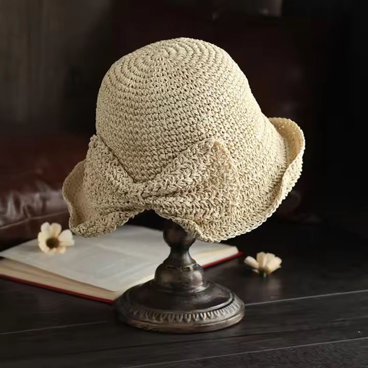 Sombrero De Paja Collapsible Para Mujer Sombrilla De Verano Con Lazo Ancho Sombrero De Paja Panama De Gran Amano Para Playa Protección Solar - 1