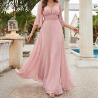 Vestido De Novia Maxi Unithorse Con Cuello Encaje Manga Larga Estilo Elegante Para Damas De Honor Material Poliéster Silueta A-Line - details 7