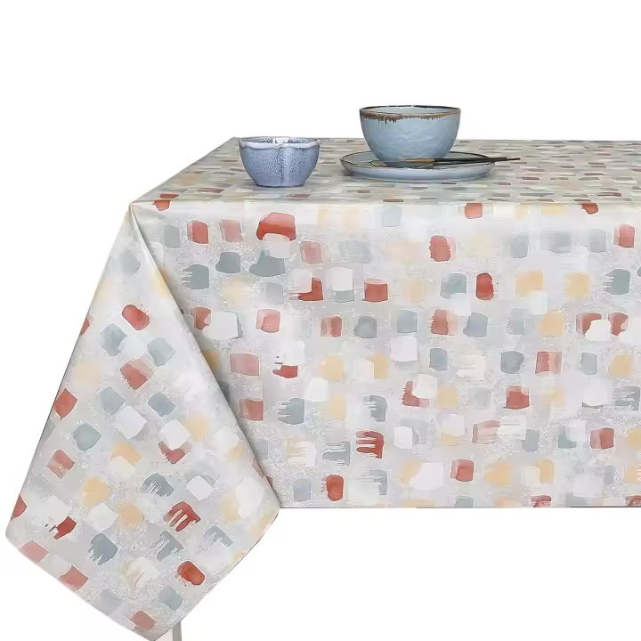 Mantel PVC, Mantel de hule, Fácil a limpiar, Impermeable, Geometría, Cuadrados, Acuarela, Moderno, Gris, Rojo - 1