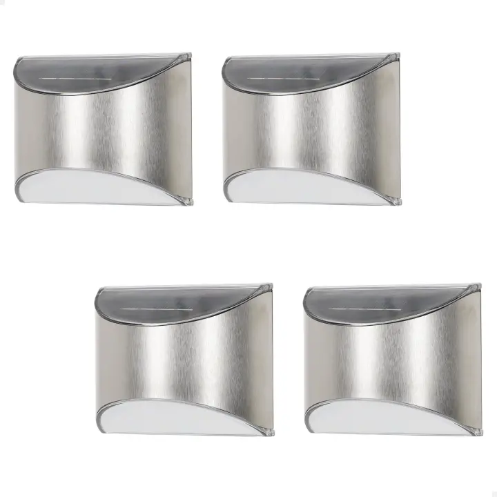 Aktive - Set 4 apliques solares LED 5-10 lúmenes, de acero inoxidable, emiten luz blanca, sin cables, resistentes al agua (IP24), autonomía hasta 8 horas, ideales para paredes de jardín, terrazas y balcones - 1
