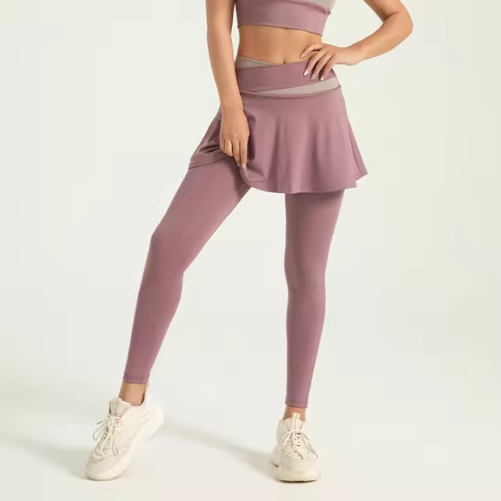 Nuevos pantalones de yoga falsos antiexposición de dos piezas con sensación de piel desnuda, alta elasticidad, combinación de colores, pantalones deportivos de cintura alta y levantamiento de cadera - 1
