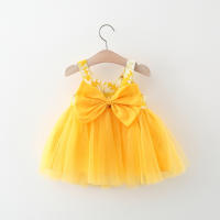 Falda De Malla Con Tirantes Colgantes De Flor Para Niñas Verano Estilo Princesa Casual Poliéster Sin Mangas Longitud De Rodilla Ropa De Verano Para Niñas - details 2