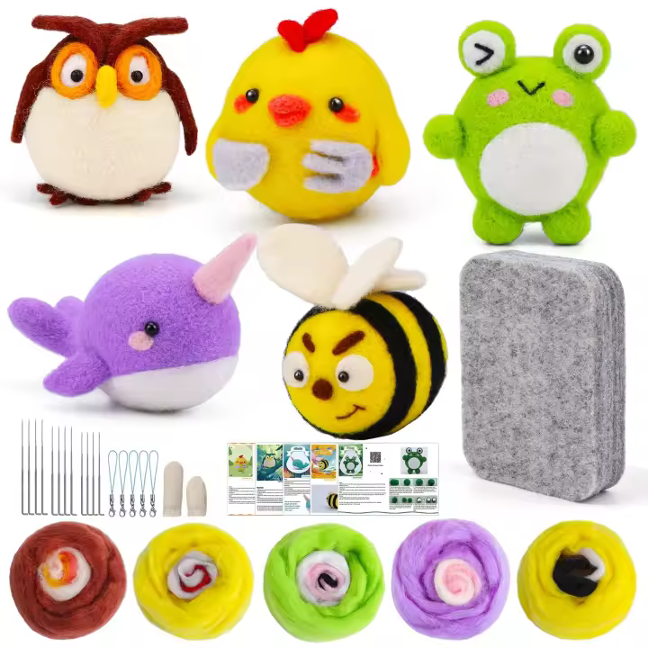 Kit De Pintura Con Lanas Y Madera Fenrry Para Principiantes Adultos 5PCS Incluye Almohadilla De Espuma Y Instructions Para DIY Animal Felting - 1