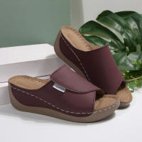 Zapatillas casuales de Suela Gruesa de gran tamaño para Mujer, zapatillas de Tacón de cuña con Boca de Pez, sencillas y Moderanas con Tiras anchas. - details 11