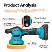 21V Cordless Car Polisher 6 Gears Electric Polishing Waxing Machine With Lithium Battery For Repairing Scratches Wireless Sander Polish Tool - details 1
