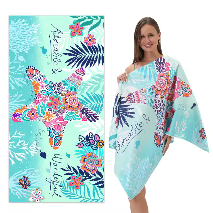 Toalla de playa para vacaciones, natación y surf, súper absorbente, de secado rápido, de microfibra estampada. - 1