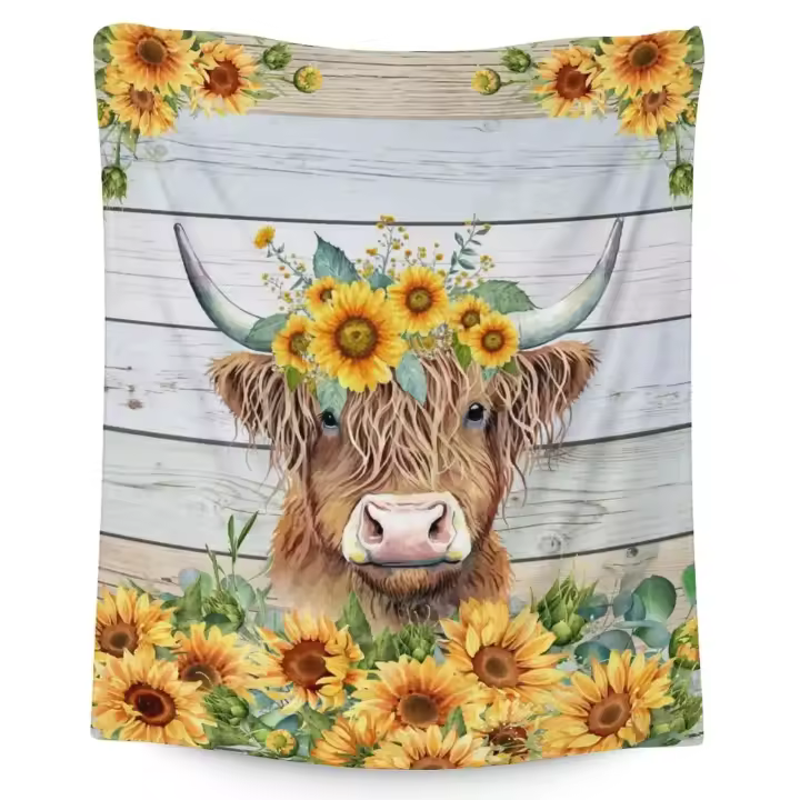 Manta De Peluche Suave Highland Cow Para Niñas Regalo Cálido Para Cumpleaños Y Graduación Amarilla Manta De Viaje Rectangular Antipelusa Para Adultos Uso En Picnic Y Viaje - 1