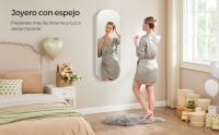 SONGMICS Armario para Joyas, Espejo Joyero de Pared, Organizador con Luz LED y Cerradura, Varios Compartimentos, para Pendiente, Collar, Superficie Blanca y Forro Gris Beige - details 0