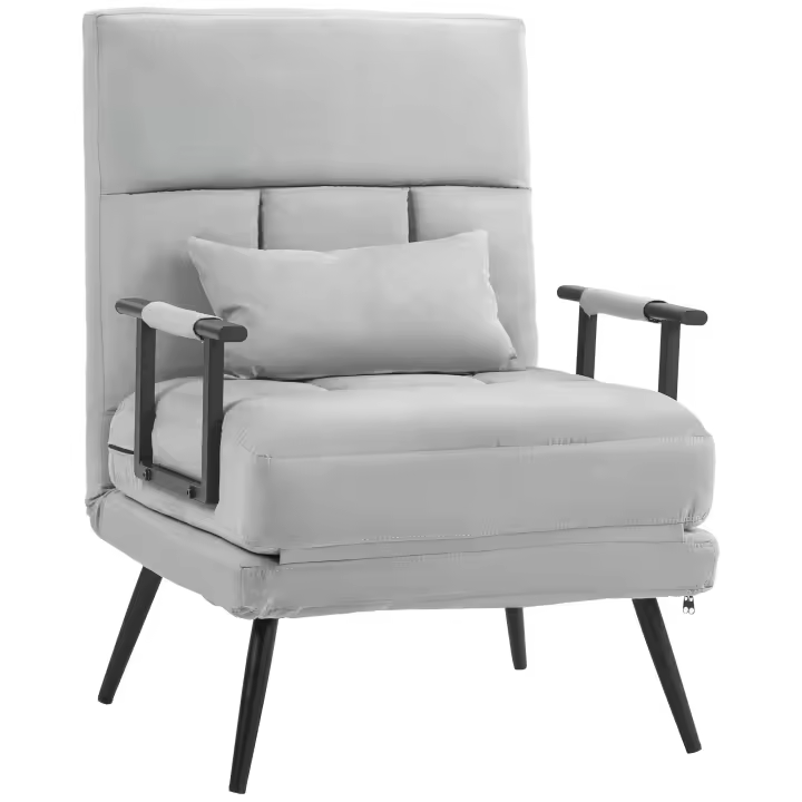 HOMCOM Sofá cama de 1 plaza Sillón 3 en 1 con respaldo reclinable en 5 direcciones, reposabrazos y cojín, efecto terciopelo, gris - 1