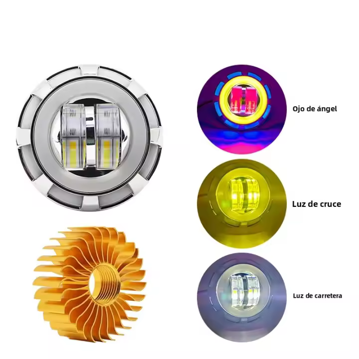Faros LED Multicolor Para Motocicleta Proyector De Lente Doble Ángel Y Diabla Luz Blanca 6000K 12V Moto Headlamp - 1
