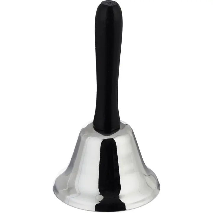Loud Table & Hand Bell, Office Desk Call Bell with Wooden Handle, Christmas Decoration or Front Desk Bell, 12 cm, Silver - 1