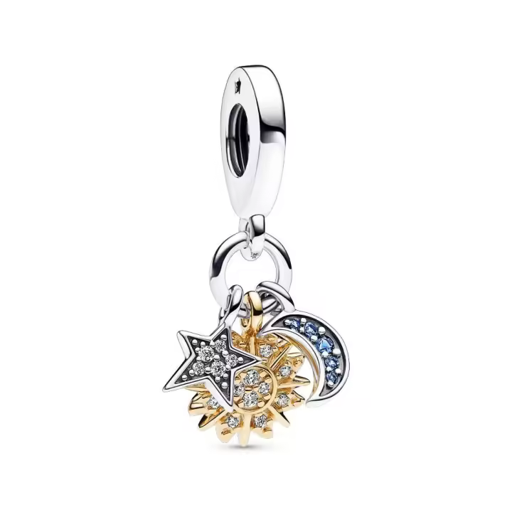 Charm Colgante Triple en plata de ley y con un recubrimiento en oro de 14k Celestial en Dos Tonos Pandora 762676C01 PANDORA Raíz Joyas de Plata Joyas Pandora MUJER inicio Charm Pandora Mujer Pandora Original - 1
