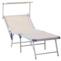 Outsunny Tumbona Plegable y Reclinable de Aluminio con Toldo Incorporado para Piscina Jardín Terraza Exterior Carga 120 kg 169x72x55/72 cm Beige - details 0
