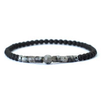 Pulsera Única Para Hombres Con Piedra De Ojo De Tigre 4mm Y Pequeñas Perlas Negras Onyx Pulsera Bohemia De Moda Sin Cierre - details 8