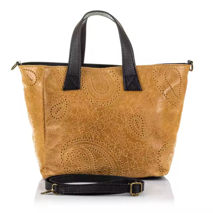 Firenze Artegiani. Cassandra Bolso tote Mujer.Piel auténtica Gamuza Grabado Arabesco . Made in Italy. Vera Pelle Italiana. - 1