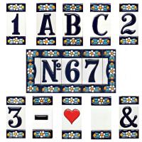 Letras y números de cerámica 7.5cm. (3") para la pared - Letras y números esmaltados - Modelo "AZUL-ARTE" - Ceramic tile letters/numbers - - details 0