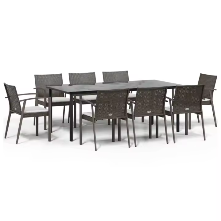 vidaXL Juego comedor jardín 9 piezas y cojines ratán sintético y acero - 1