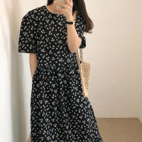 Nuevo Vestido Largo Floral Para Mujer Estilo Retro Versátil Casual Trabajo Vacaciones Manga Corta Negro A-Line Cuello O Pullover - details 1