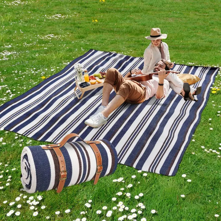 Manta de picnic Extragrande de 80x80 pulgadas, impermeable y plegable, Manta de Playa de 3 Capas para Exterior para 6 A 8 Adultos, para acampar, Parque, Playa, céped, interiores... - 1