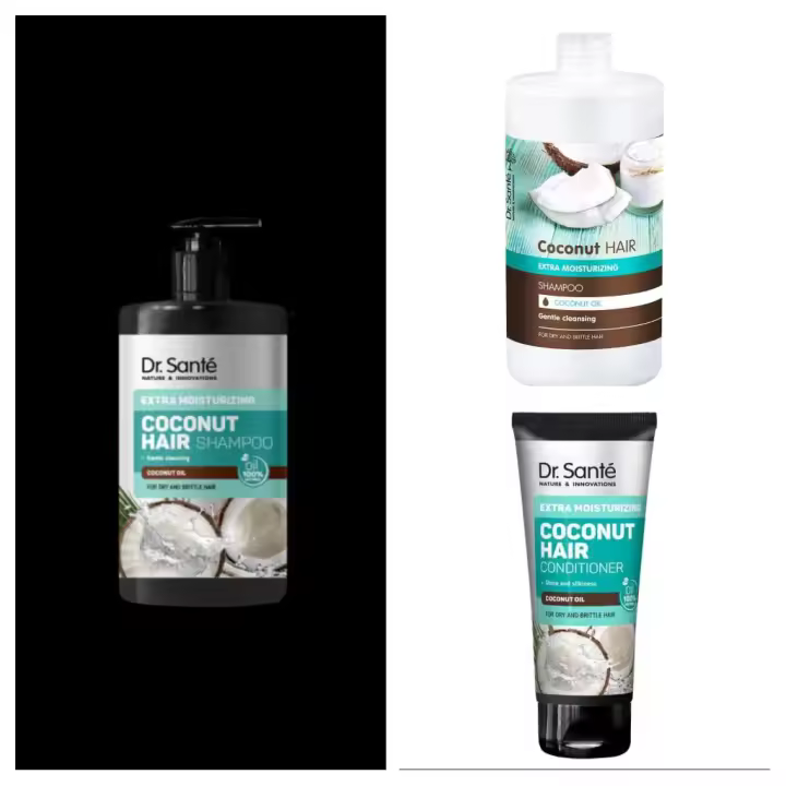 Dr Sante nature coconut hair shampoo gentle cleansing 1000ml, Dr. Sante Nature & Innovations – Acondicionador Capilar de Coco Extra Hidratante – 200 ml &Dr Sante - Champú Extra Hidratante de Aceite de Coco para Pelo Dañado, Natural sin Parabenos, 1000ml - 1