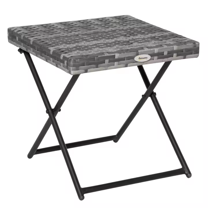 Outsunny Mesa Plegable para Jardín Terraza Patio de Ratán y Acero Inoxidable con Patas Cruzadas 40x40x40 cm - 1