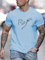 Camiseta De Verano Para Hombre Algodón 100% Ajustada Con Línea De Dibujo High Fives Estampada Cuello Redondo Manga Corta Deportiva Casual - details 2