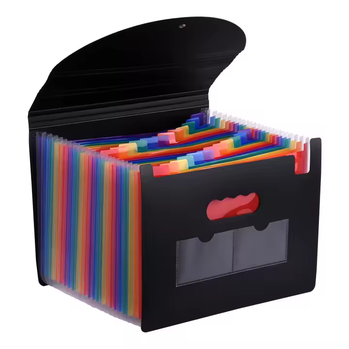 Organizador De Archivos A4 Con 24 Compartimentos De Tamaño Expansible Y Cubierta En Colores Arcoíris Para Escuela - 1