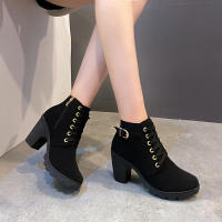 Botas De Tacón Alto Para Mujer 2023 Primavera Invierno Calidad Superior Con Cordones Modernas Europeanas PU Botines De Tacón Con Entrega Rápida - details 7