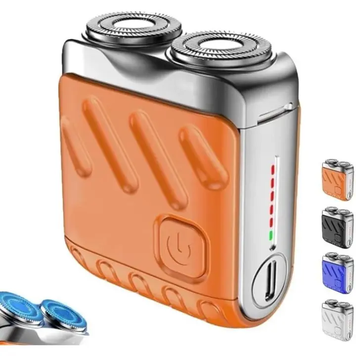 Afeitadora eléctrica portátil de doble anillo rotatorio Taprinferior, recortadora de barba eléctrica impermeable y recargable por USB, mini afeitadora portátil, uso en seco y húmedo para casa, viajes y negocios (naranja) - 1