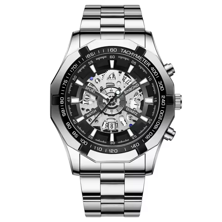 Reloj De Cuarzo Para Hombre BINBOND Marca Top De Lujo Acero Inoxidable Impermeable Con Dial Azul Gran Reloj De Pulsera Hombre - 1
