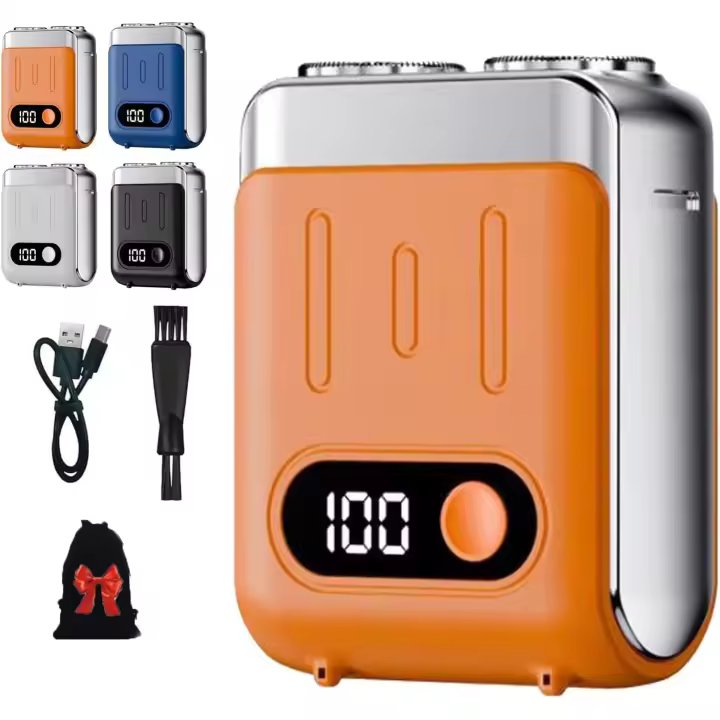 Afeitadora eléctrica rotativa portátil para hombre, afeitadora eléctrica rotativa portátil de doble anillo, nuevo modelo con diseño de cabezal doble, afeitadora de bolsillo recargable por USB (naranja) - 1