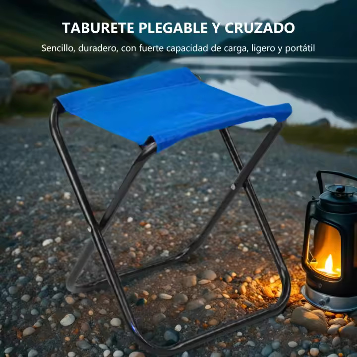 Taburete Plegable Portátil de Tela Oxford，Silla Plegable Ultraligera de Camping, Playa y Jardín - Estructura de Metal Antirrobo, Asiento de Tela Transpirable Azul Claro, Fácil de Transportar y Almacenar,Silla Plegable Profesional para Actividades Al Aire - 1