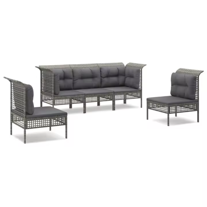 vidaXL Set de muebles de jardín 5 pzas y cojines ratán sintético gris - 1