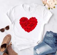Camiseta Mujer Estampado De Corazón Y Flor Casual Cuello Redondo Manga Corta Blanca Impresión De Amor Talla Regular Algodón Modal Elastano - details 1