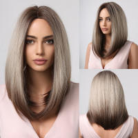 Pelucas Sintéticas De Ombre Marrón Rubia Para Mujeres Con Franja Raíces Oscaras Cabello Gris Natural Resistente Al Calor Peluca Bob Corta Para Cosplay De Diversas Ocasiones - details 15