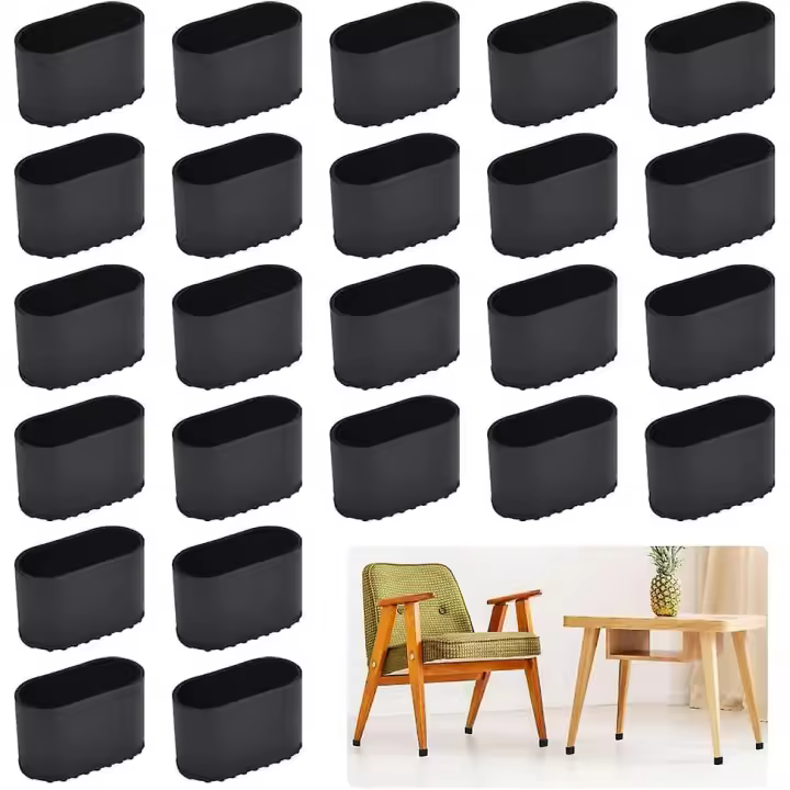 24 tapas ovaladas para patas de silla de 40 mm x 20 mm. Protectores para evitar arañazos y ruidos (negro). - 1