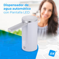 NK Dispensador de Agua con Pantalla LED - 4 Volúmenes de Dispensación 200/600/800ml/continuo, 1200mAh, Control Táctil, Garrafas y Botellas 1.5L, 5.7L, 10L, 11.3L, 15L, 18.9L - Color Blanco - details 5