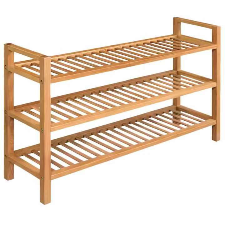 Zapatero con 3 estantes madera maciza de roble 100x27x60 cm - 1