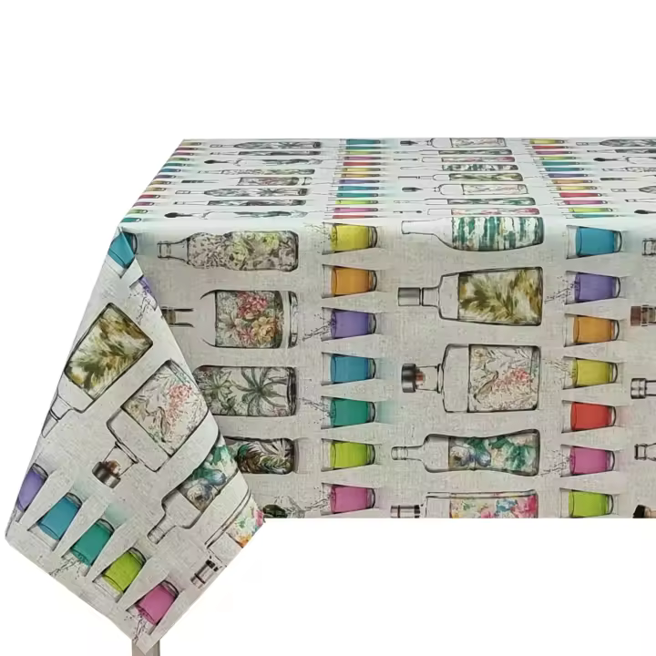 Mantel antimancha digital, Mantel lavable, Impermeable, Tela algodón, Para mesa rectangular, Ideal para hogar, Estilo moderno,Multicolo,Botella,  Flores,Cactus,Ancho 137cm ,DM160 - 1