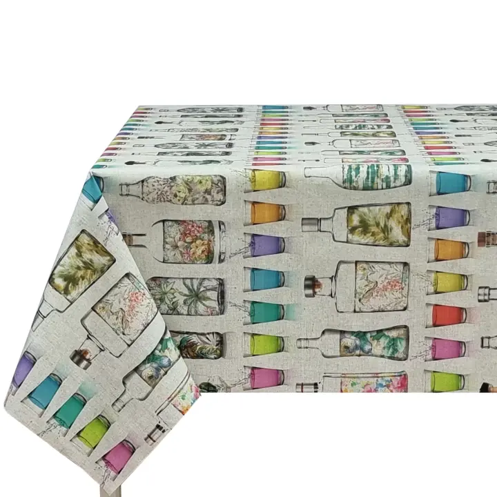 Mantel antimancha digital, Mantel lavable, Impermeable, Tela algodón, Para mesa rectangular, Ideal para hogar, Estilo moderno,Multicolo,Botella,  Flores,Cactus,Ancho 137cm ,DM160 - 1