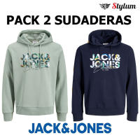 Jack & Jones Pack 2 Sudaderas con capucha Hombre Mod JJGEPLASS Color Iceberg Green y Sky Captian Logo estampado Moda Casual Informal ideal OTOÑO INVIERNO REF 279119 - details 1