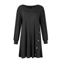Vestido Casual Para Mujer De Color Sólido Con Botones Manga Larga Cuello Redondo A-Line Largo Hasta La Rodilla Fashion - details 8