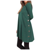 Vestido De Mujer Casual Otoño Elegante Con Botones Color Sólido Largo Manga Vestido De Fiesta Polyester Cuello O Antiguo - details 15