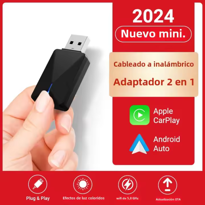 Nueva Adaptable Mini Wireless Box 2 En 1 CarPlay Android Auto Smart Plug And Play Dongle Bluetooth WiFi Conexión Rápida Para Coche - 1