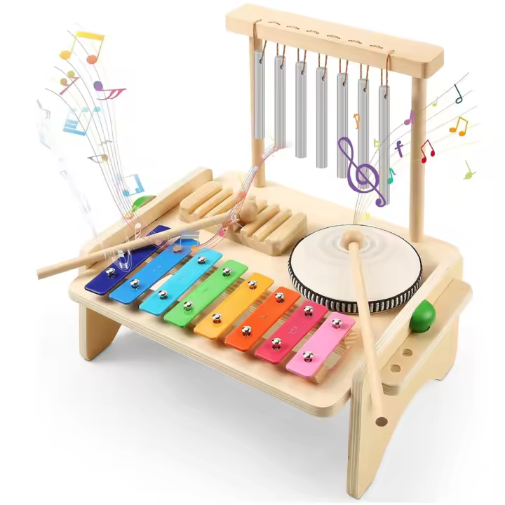Set De Batería Para Niños Instrumento Musical De Madera Montessori Juguete De Percusión Educativo Kit De Xilofón Para Sensory Play Age 3-6 - 1